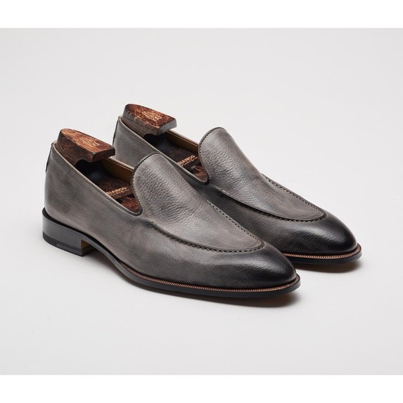 New Di Bianco Istria Men Gray Leather Penny Loafers Slip On Shoes 11.5 & belt main image 12
